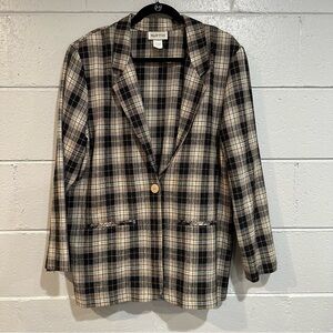 VTG Apparenza Black White and Cream Plaid Blazer Women’s Large
